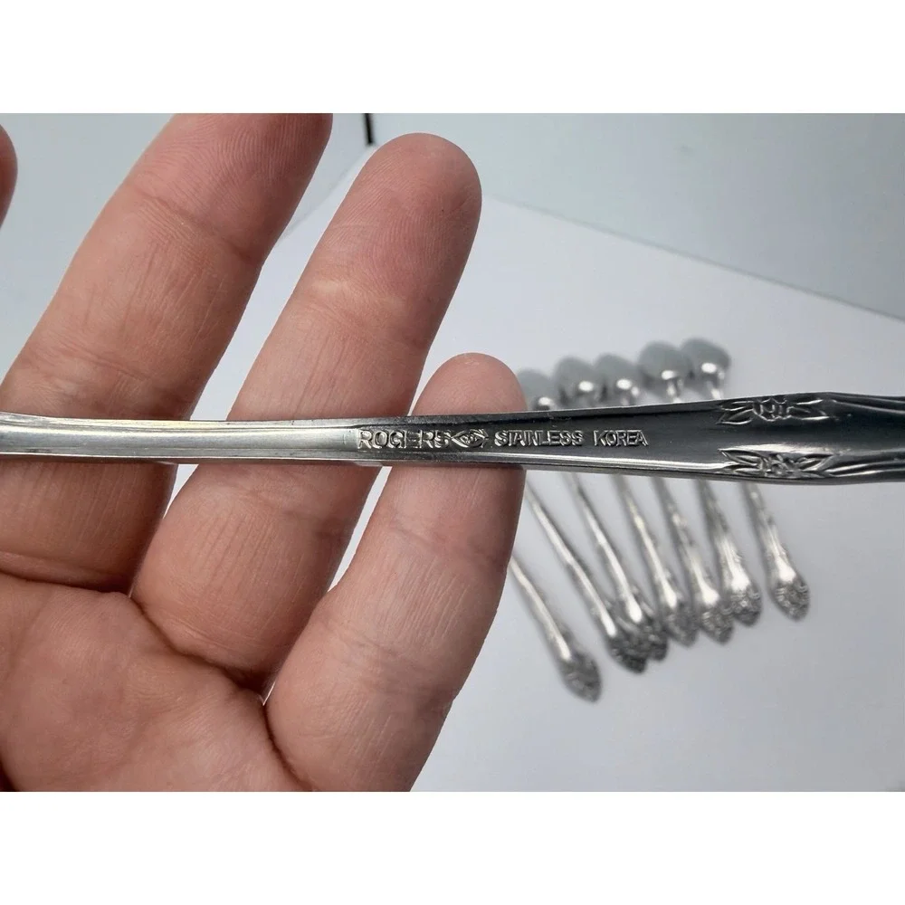 Rogers Dream Rose Iced Tea Spoons Set of 8 Sliverware Stainless Flatware Korea